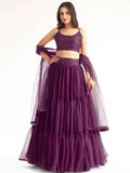 Outstanding Purple Sequins Georgette Ready-Made Ruffle Lehenga Choli