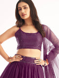 Outstanding Purple Sequins Georgette Ready-Made Ruffle Lehenga Choli