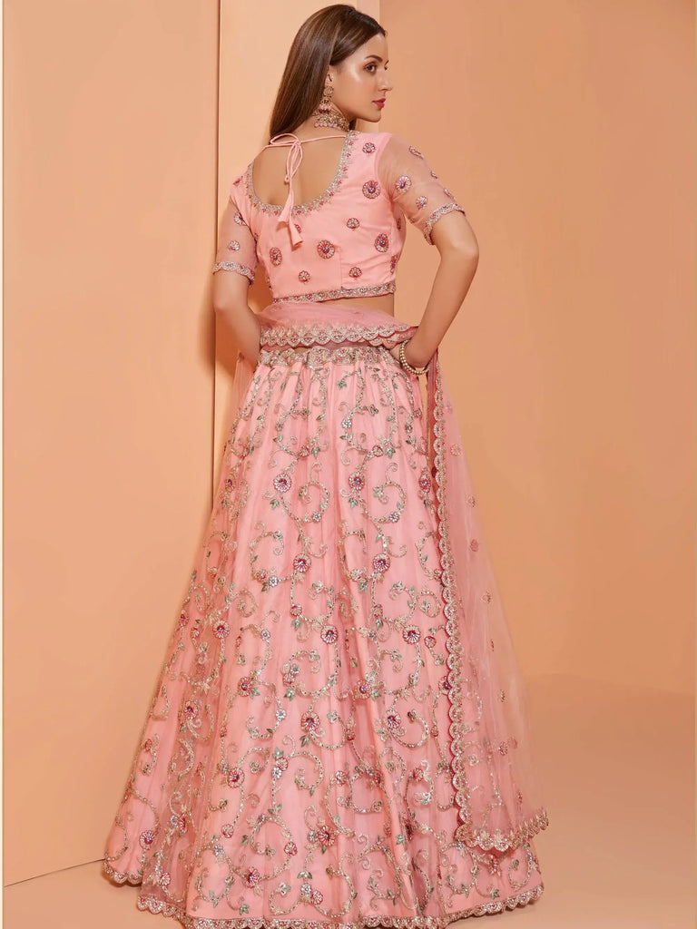 Pink Cording Work Net Wedding Wear Lehenga Choli