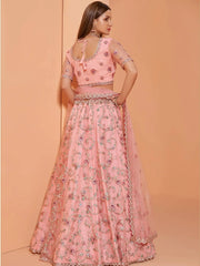 Pink Cording Work Net Wedding Wear Lehenga Choli