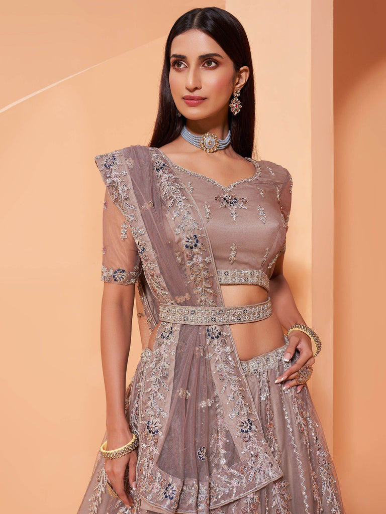 Mauve Cording Work Net Wedding Wear Lehenga Choli