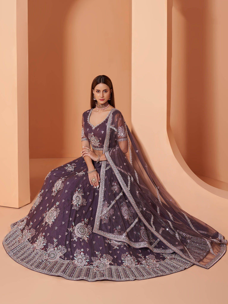 Purple Cording Work Net Wedding Wear Lehenga Choli