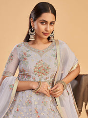 Marvelous Light Lavender Georgette Thread Embroidery Anarkali Gown