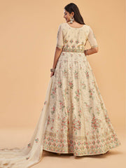 Impressive Dusty Yellow Georgette Zari Thread Anarkali With Dupatta