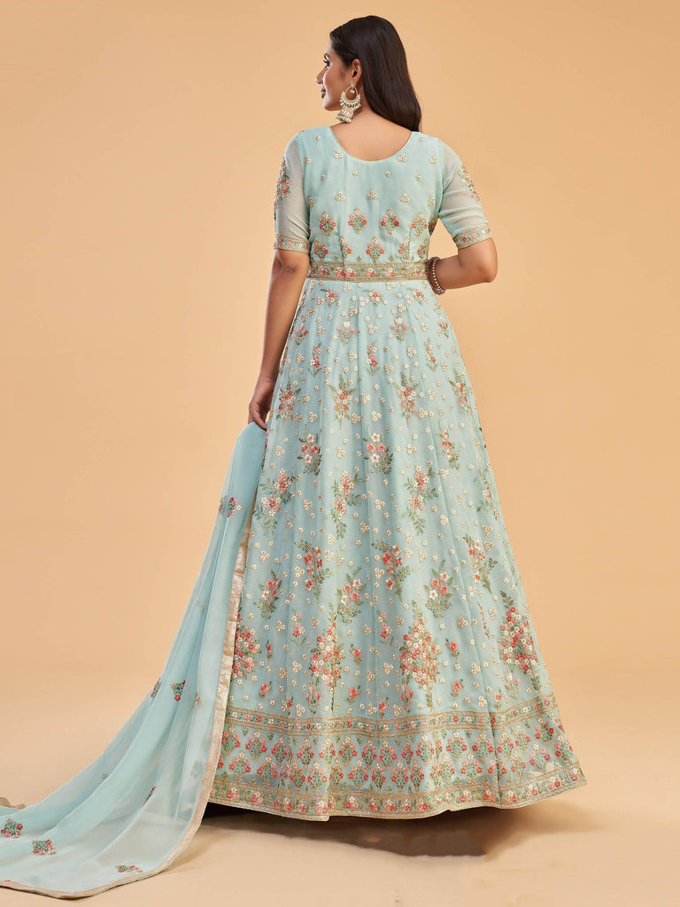 Graceful Firozy Georgette Embroidered Long Anarkali Gown