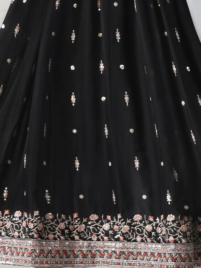 Beautiful Black Embroidered Organza Reception Wear Gown With Dupatta