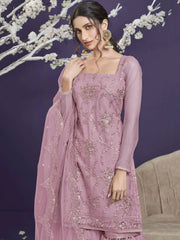 Baby Pink Butterfly Net Wedding Wear Sharara Suit