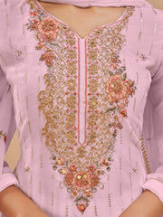 Superb Light Pink Sequins Georgette Festive Wear Salwar Kameez