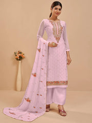Superb Light Pink Sequins Georgette Festive Wear Salwar Kameez