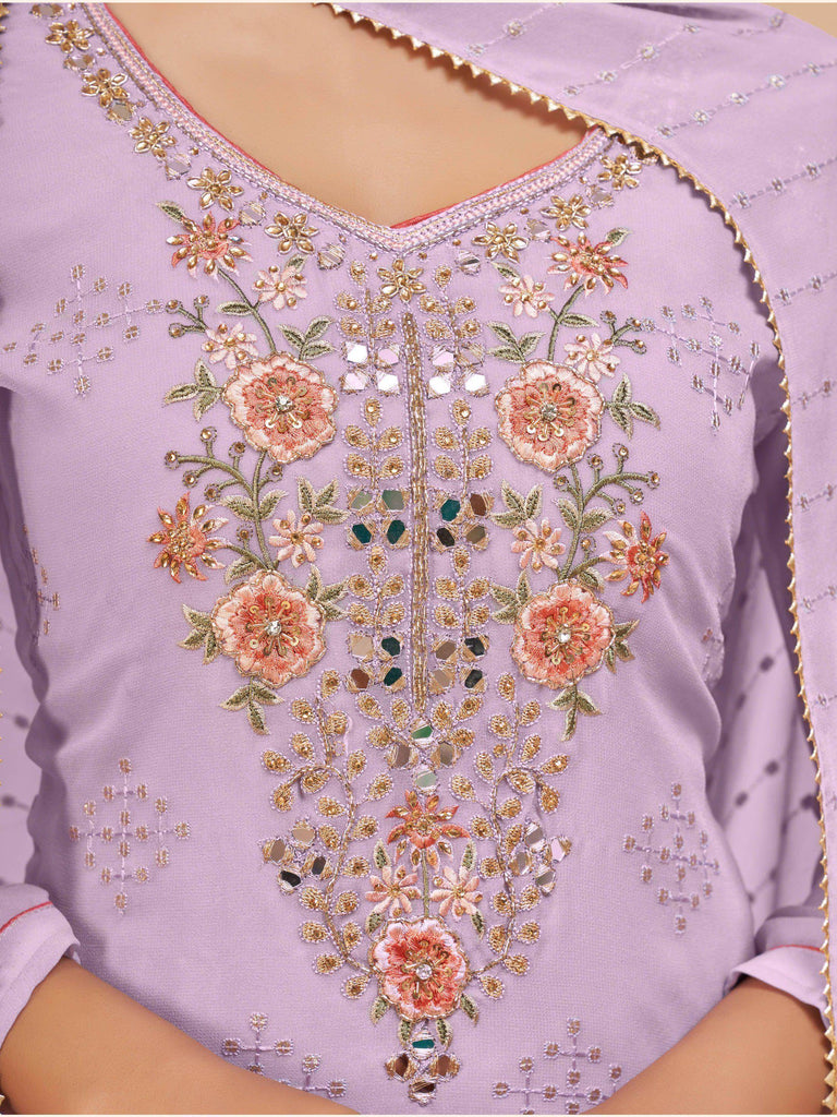 Gorgeous Lavender Floral Work Georgette Festive Wear Salwar Kameez
