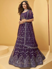 Purple Mirror Work Net Wedding Wear Lehenga Choli