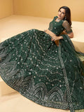 Green Mirror Work Net Wedding Wear Lehenga Choli
