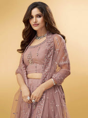 Pink Mirror Work Net Wedding Wear Lehenga Choli