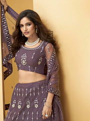 Dusty Purple Mirror Work Net Wedding Wear Lehenga Choli