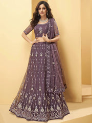 Dusty Purple Mirror Work Net Wedding Wear Lehenga Choli