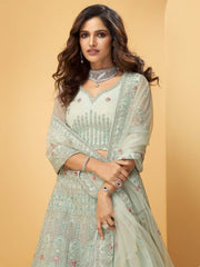 Pastel Green Hand Worked Net Bridal Wear Lehenga Choli