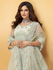 Pastel Green Hand Worked Net Bridal Wear Lehenga Choli