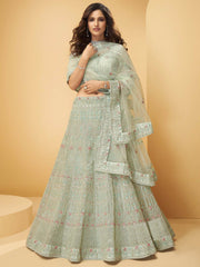 Pastel Green Hand Worked Net Bridal Wear Lehenga Choli