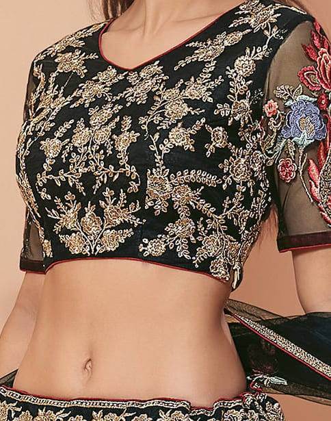 Green Floral Zari Embroidered Net Wedding Wear Lehenga Choli