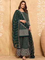 Green Zari Embroidered Georgette Festive Wear Sharara Suit