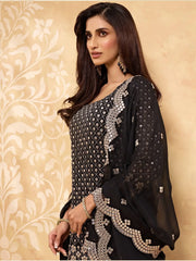 Black Zari Embroidered Georgette Festive Wear Sharara Suit