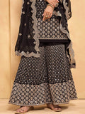 Black Zari Embroidered Georgette Festive Wear Sharara Suit