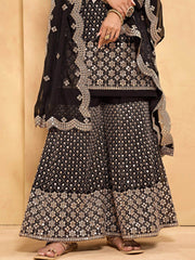 Black Zari Embroidered Georgette Festive Wear Sharara Suit