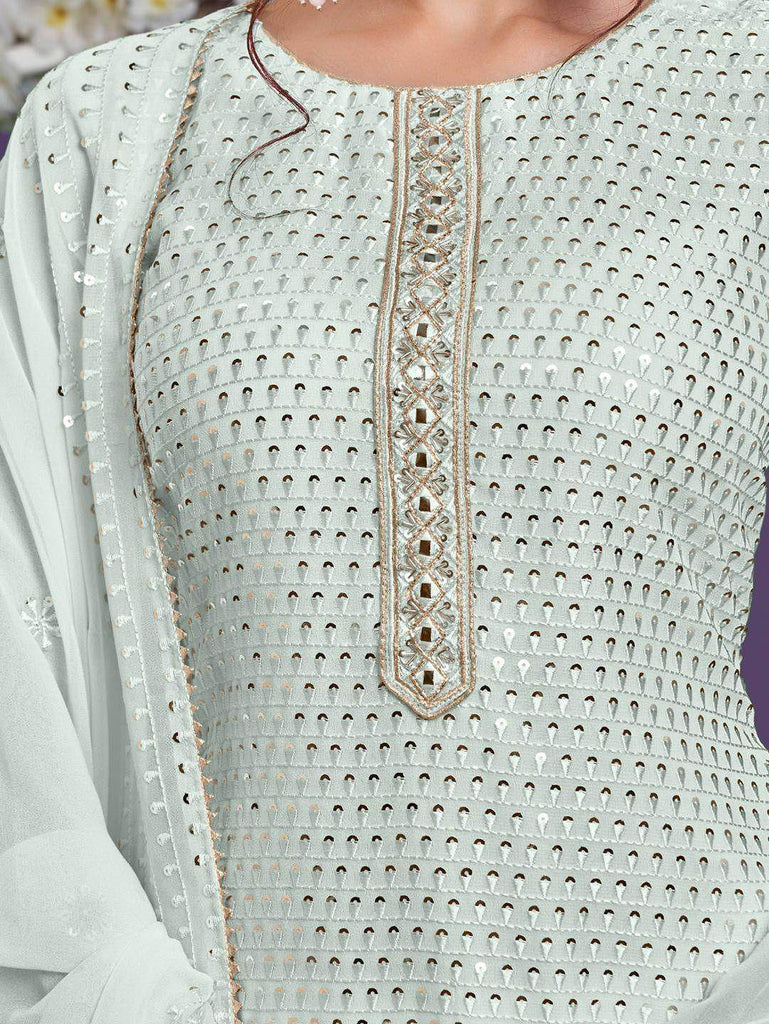 Glamorous Sky Blue Sequins Embroidered Heavy Khatli Work Sharara Suit