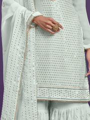 Glamorous Sky Blue Sequins Embroidered Heavy Khatli Work Sharara Suit