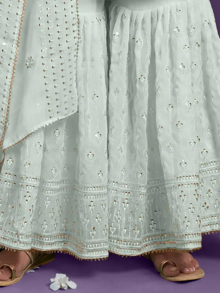 Glamorous Sky Blue Sequins Embroidered Heavy Khatli Work Sharara Suit