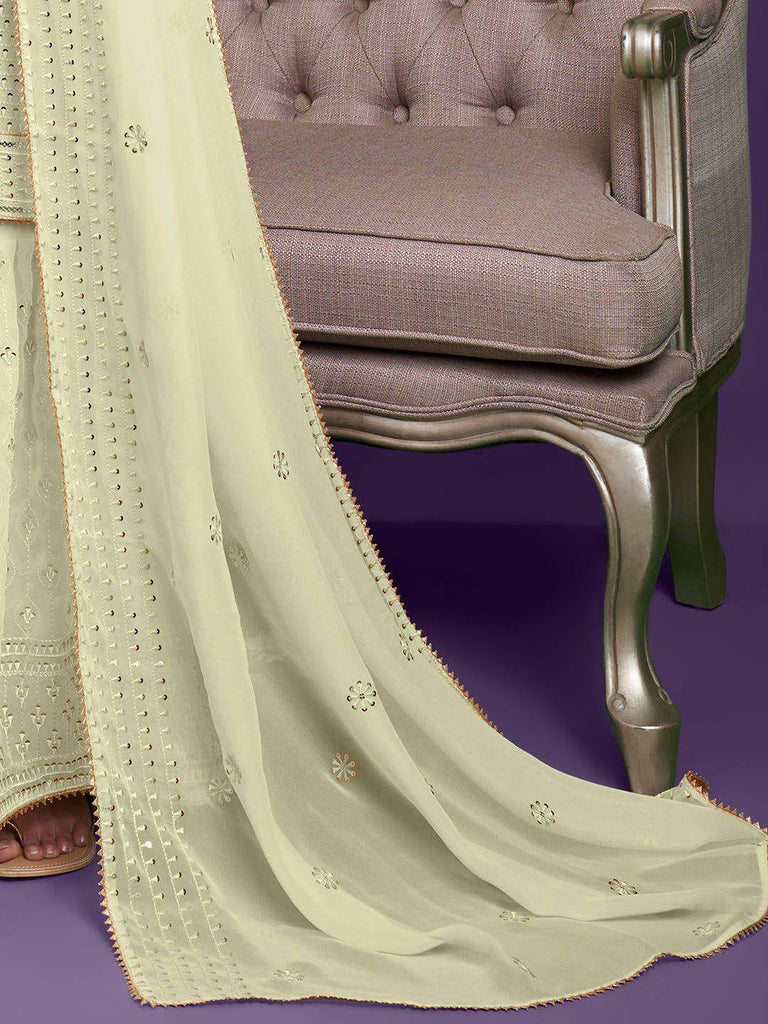 Lovable Lemon Yellow Thread Embroidery Georgette Top With Sharara