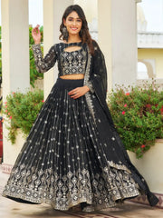 Alluring Black Embroidered Georgette Function Wear Lehenga Choli - Ethnic Plus In