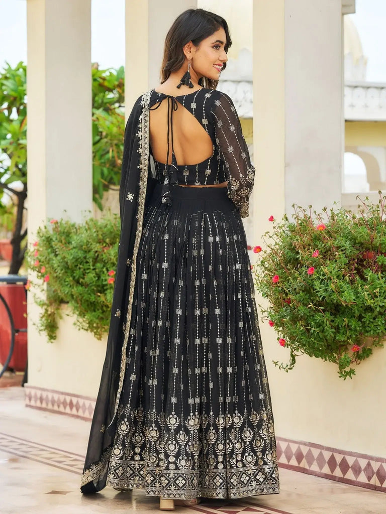 Alluring Black Embroidered Georgette Function Wear Lehenga Choli - Ethnic Plus In