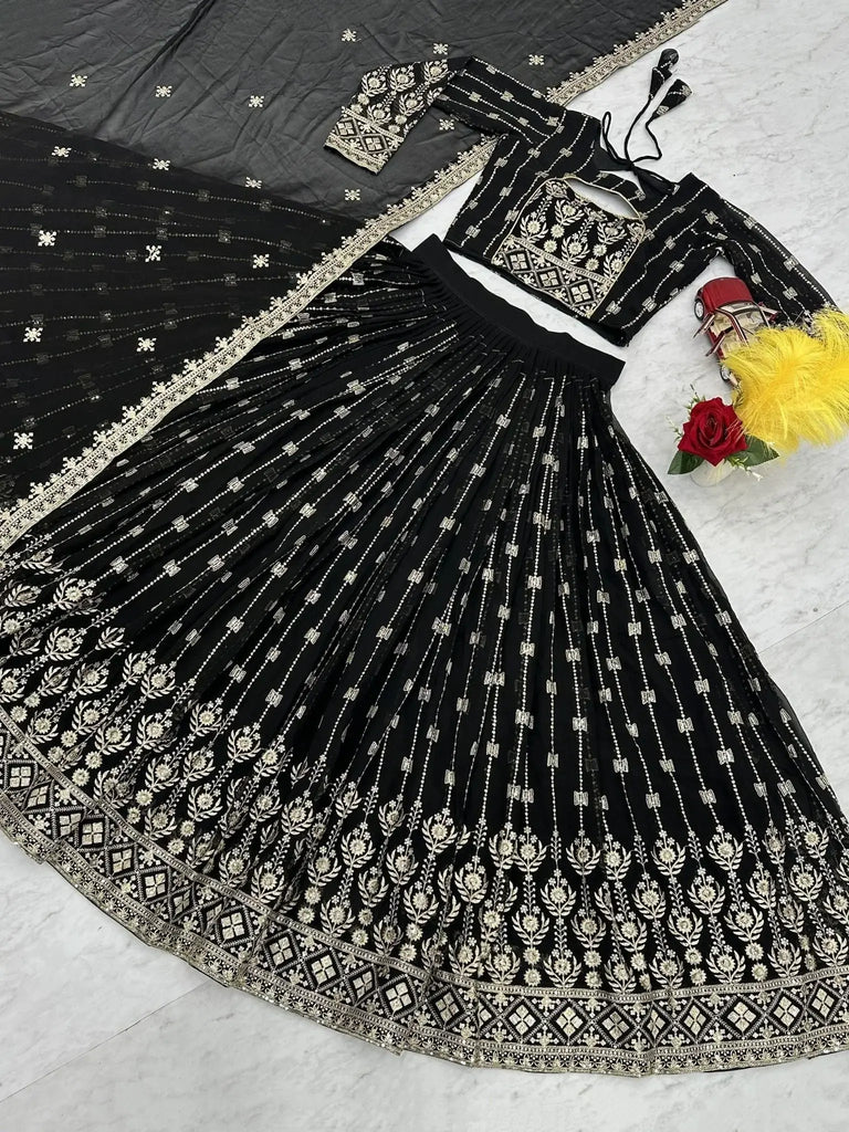 Alluring Black Embroidered Georgette Function Wear Lehenga Choli - Ethnic Plus In