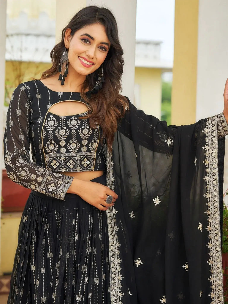 Alluring Black Embroidered Georgette Function Wear Lehenga Choli - Ethnic Plus In