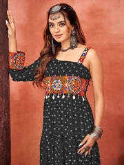 Alluring Black Georgette Bandhani Printed Navratri Wear Gown - Ethnic Plus In