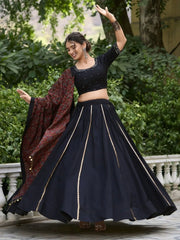 Alluring Black Mirror Work Cotton Navratri Lehenga Choli With Dupatta - Ethnic Plus In