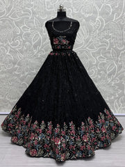 Alluring Black Sequins Chinon Sangeet Wear Lehenga Choli With Dupatta - Ethnic Plus In