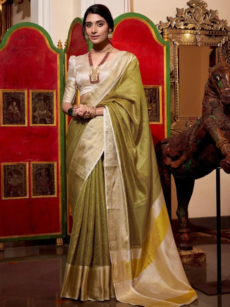 Alluring Green Thread Embroidered Jacquard Silk Saree - Ethnic Plus In