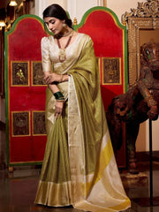 Alluring Green Thread Embroidered Jacquard Silk Saree - Ethnic Plus In