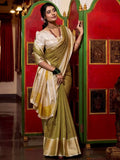 Alluring Green Thread Embroidered Jacquard Silk Saree - Ethnic Plus In
