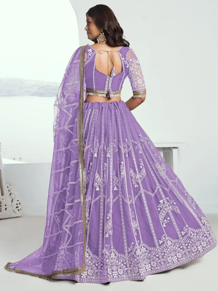 Alluring Lavender Thread Work Net Engagement Wear Lehenga Choli - Ethnic Plus In
