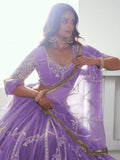 Alluring Lavender Thread Work Net Engagement Wear Lehenga Choli - Ethnic Plus In