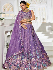 Alluring Lavender Tissue Party Wear Lehenga Choli With Dupatta - Ethnic Plus In