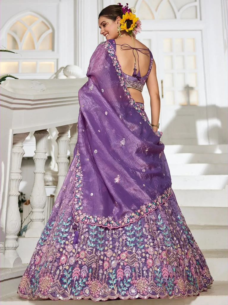 Alluring Lavender Tissue Party Wear Lehenga Choli With Dupatta - Ethnic Plus In