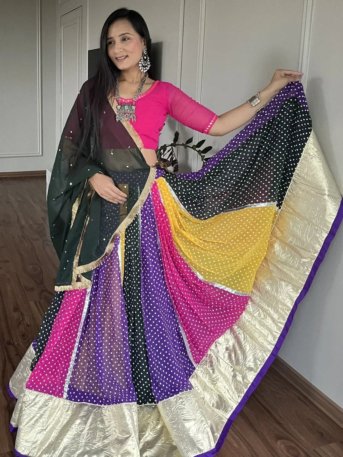 Alluring Multi Color Georgette Navratri Wear Lehenga Choli With Dupatta - Ethnic Plus In