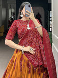 Alluring Mustard Bandhani Printed Tussar Silk Event Wear Lehenga Choli - Ethnic Plus In
