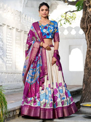 Alluring Off - White Kalamkari Print Dola Silk Onam Special Lehenga Choli - Ethnic Plus In