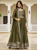 Alluring Olive Green Sequins Georgette Festival Wear Lehenga Choli - Ethnic Plus In