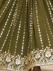 Alluring Olive Green Sequins Georgette Festival Wear Lehenga Choli - Ethnic Plus In